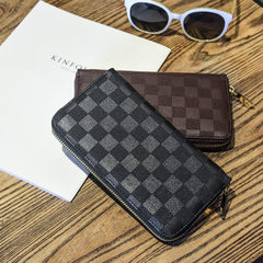 European and American wallets long style checkered purse Japanese men zipper handbag trend women zip khaki 