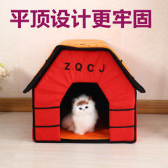New pet kennel cat and dog house can be dismantled and washed four seasons universal flat top shape  White + red 