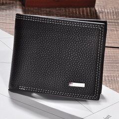 In 2018, the new hot-selling men`s short lychee style purse, horizontal wallet, PU happy valley wall black 