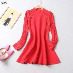 Ming wei women`s dress 2017 autumn vertical collar zipper long-sleeve splice dress [only size S] Gray [10819702] s. 