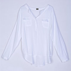 Factory straight light luxury leisure long sleeve hemp shirt women`s fashion in a pure color shirt s white All code 