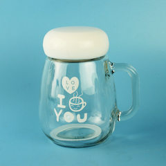 把子水杯玻璃杯定制LOGO印字礼品赠品蘑菇企鹅杯花茶学生女士带盖 白色 300ML