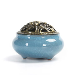 Celadon incense burner copper cover ceramic Buddha with antique alloy incense line incense sandalwoo Kiln amber yellow 