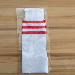 三条杠条纹运动袜足球袜学生袜中长筒袜幼儿园儿童成人无脚跟直筒 白+红 小童和中童