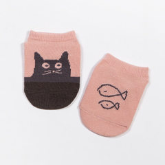 春夏季新款精梳棉儿童船袜 有机棉韩国宝宝卡通防滑袜子 婴儿短袜 AB款粉色小猫 S码0-1岁