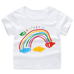 夏2018韩版童装儿童短袖纯棉T恤卡通男童上衣女童打底衫一件代发 白色彩虹-单T 90码（80-90cm)