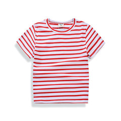 2018韩版童装厂家直销中小童儿童拉架棉打底间条夏装短袖T恤 05#红白间 90cm