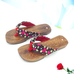 日式木屐拖鞋 自产自销凉鞋 夏季女人字拖鞋 家居沙滩防滑木鞋 红色 35