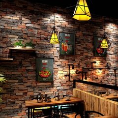 复古怀旧砖纹砖块壁纸咖啡馆酒吧中式餐厅服装店文化石砖头墙纸 35032  砖红色