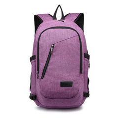 工厂订做牛津布休闲旅行双肩包男士usb充电脑包背包书包定制LOGO 紫色 16寸