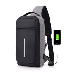 Men`s breast bag USB interface charging smart small backpack new canvas polyester business waterproo blue 