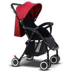 婴儿推车可坐可躺超轻便高景观可折叠四轮手推车0-2岁宝宝婴儿车 标准版酒红