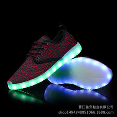 厂家发光鞋LED灯鞋usb充电板鞋荧光夜光鞋一件代发椰子鞋夜光童鞋 黑红 34