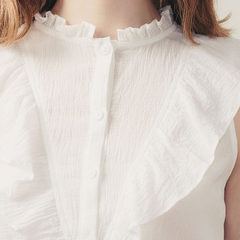 Spring and summer new style fresh and sweet show thin trim cotton, hemp, wooden ear lace lady blouse white xl 