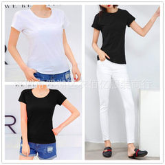 2018 summer new short sleeve T-shirt pure color cotton trim short sleeve round collar T-shirt manufa black All code 