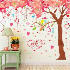 Large living room television background wall decorative wall stickers cartoon graffiti cherry blosso 60 * 90 cm * 3
