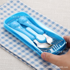 Children`s tableware 304 stainless steel cartoon abs handle spoon fork baby articles children`s port The blue baby 