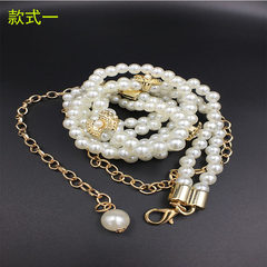 韩版新款百搭白色珍珠金属编织腰链时尚女式连衣裙细款腰带批发 款式一 60-80cm