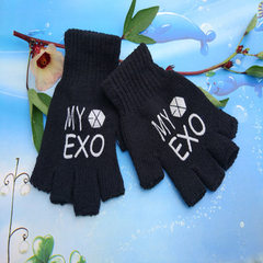 热卖 明星 卡通周边 EXO TFBOYS 非主流 半指手套 保暖 针织 EXO