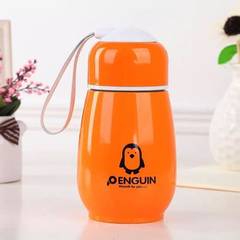爆款创意礼品杯不锈钢企鹅保温杯 双层便携水杯带提绳可定制logo 橙色 300mL