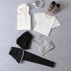 Four seasons yoga suit sports suit women running s White long + white short + word grey bra.+ pure black pants + white false pair s