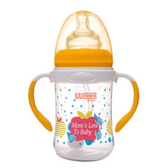 新生婴儿宽口径pp奶瓶 塑料奶瓶带手柄吸管防摔防胀气大奶瓶批发 粉色