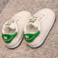 2018春季新款婴幼儿童0-3岁宝宝真皮学步鞋单鞋子软底防滑小白鞋 绿色 14码鞋内长11.5厘米