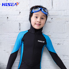 Cross-boundary long sleeve swimsuit for children b Black blue [with cap] 10 yards (135-145cm) 
