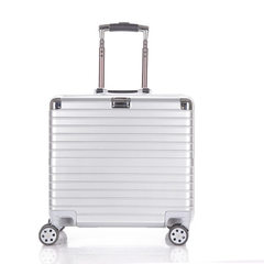 铝框登机箱17寸女小型拉杆箱商务男万向轮18行李箱包免托运旅行箱 时尚银 18寸