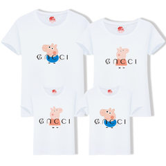 厂家直销社会人同款小猪亲子装一家四口母女母子装潮童装一件代发 白色GC小猪 男童90