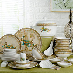 Set of bowls and dishes Household Jingdezhen Ceramic Tableware, Plates, Bones, Porcelain Tableware, Chopsticks