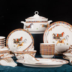 陶瓷餐具碗碟套装家用58头景德镇骨瓷餐具碗盘创意简约