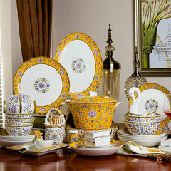 High-grade bone china tableware set bowl dish Jingdezhen ceramic tableware 60 enamel European-style bowl dishes simple creative custom LOGO