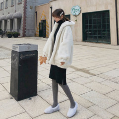 Fall and Winter 2018 New Chic Lamb Fur Jacket Female Student Loose Furry Hat Jacket F5643 Apricot Uniform code